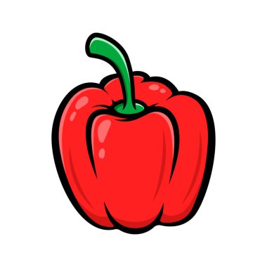 Çizgi film tarzında kırmızı biber tasviri. Logo, etiket, rozet ve amblem için tasarım elemanı. Vektör illüstrasyonu