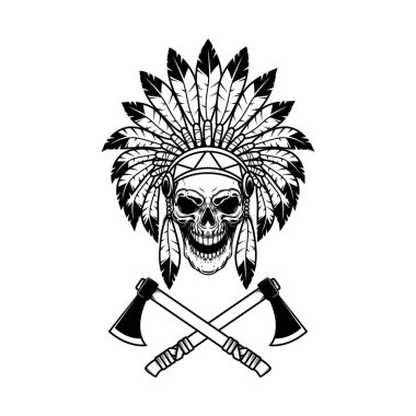 Geleneksel başlıklı yerli kafatası. Vektör illüstrasyonu