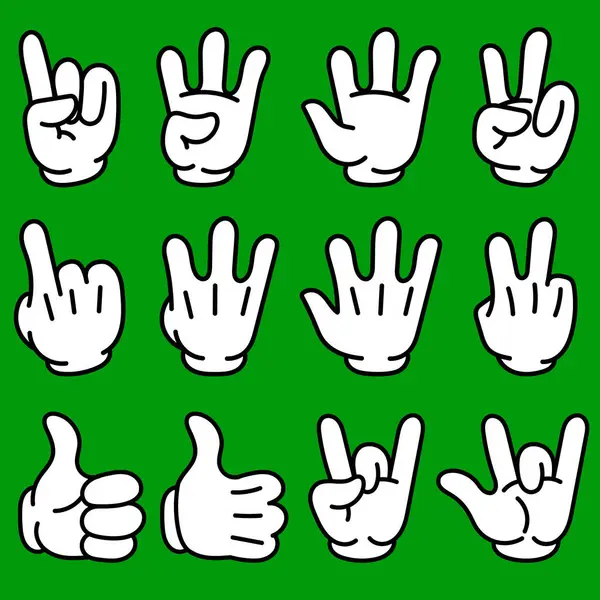 Eldivenli çizgi film elleri. Retro tarzı maskot elleri. Lastik hortum tarzı eller. Vektör illüstrasyonu