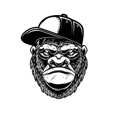 Şapkalı bir maymun tasviri. Tişört, poster, kart, amblem için tasarım ögesi