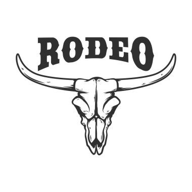 Rodeo mu? Bufalo kafatası. Logo, etiket, işaret, poster için tasarım ögesi. Vektör illüstrasyonu