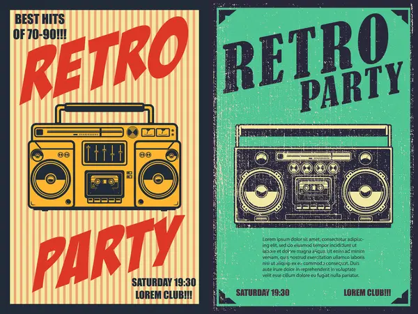 Retro parti. Eski tarz boombox ile poster şablonu. Pankart, işaret, el ilanı için tasarım elemanı. Vektör illüstrasyonu