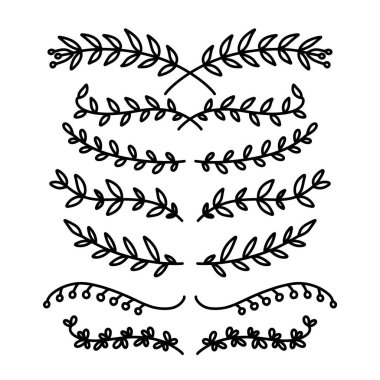 El yapımı yapraklar, dallar, çiçekler, yeşillikler. Pankart, işaret, poster ve dekorasyon için tasarım öğesi. Vektör illüstrasyonu