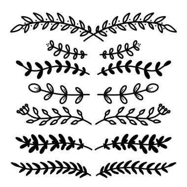 El yapımı yapraklar, dallar, çiçekler, yeşillikler. Pankart, işaret, poster ve dekorasyon için tasarım öğesi. Vektör illüstrasyonu