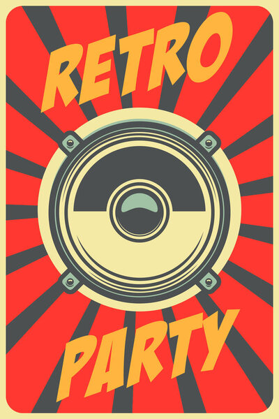 Retro party. Poster template with retro style boombox. Design element for banner, sign, flyer. Vector illustration