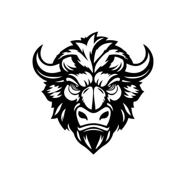 Vahşi bizon tasviri. Logo, etiket ve imza için tasarım ögesi. Vektör illüstrasyonu