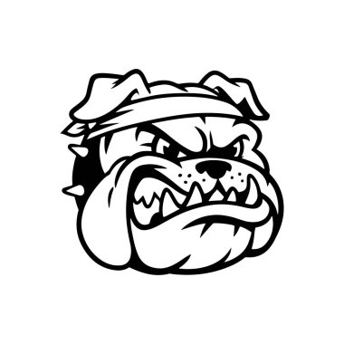 Bulldog kafası tasviri. Logo, etiket ve imza için tasarım ögesi. Vektör illüstrasyonu