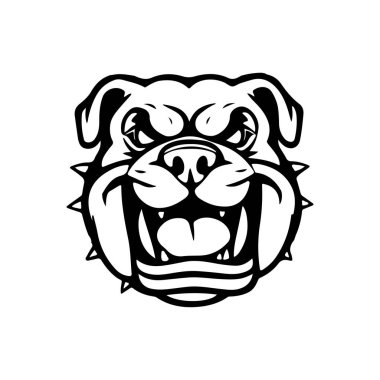Bulldog kafası tasviri. Logo, etiket ve imza için tasarım ögesi. Vektör illüstrasyonu