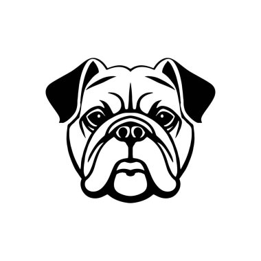 Bulldog kafası tasviri. Logo, etiket ve imza için tasarım ögesi. Vektör illüstrasyonu