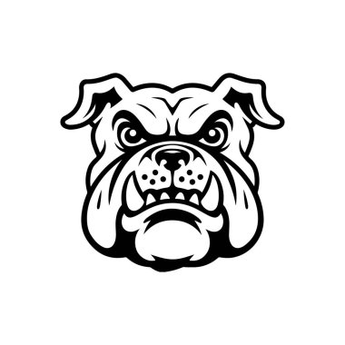 Bulldog kafası tasviri. Logo, etiket ve imza için tasarım ögesi. Vektör illüstrasyonu