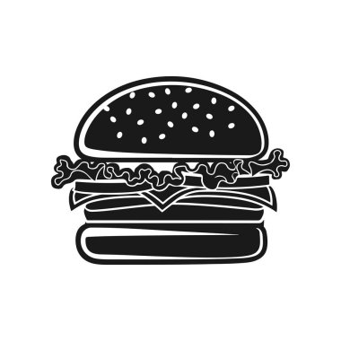 Hamburger tasviri. Hamburger amblemi. Vektör illüstrasyonu
