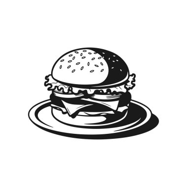Hamburger tasviri. Hamburger amblemi. Vektör illüstrasyonu