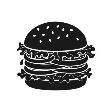 Hamburger tasviri. Hamburger amblemi. Vektör illüstrasyonu