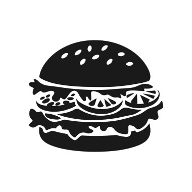 Hamburger tasviri. Hamburger amblemi. Vektör illüstrasyonu