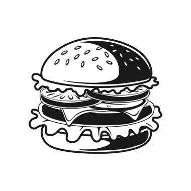 Hamburger tasviri. Hamburger amblemi. Vektör illüstrasyonu
