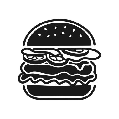 Hamburger tasviri. Hamburger amblemi. Vektör illüstrasyonu