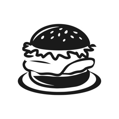Hamburger tasviri. Hamburger amblemi. Vektör illüstrasyonu