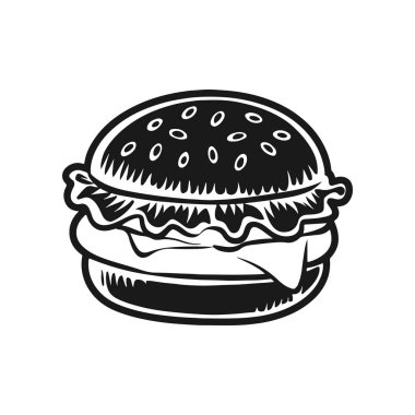 Hamburger tasviri. Hamburger amblemi. Vektör illüstrasyonu