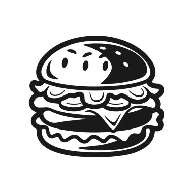 Hamburger tasviri. Hamburger amblemi. Vektör illüstrasyonu