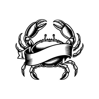 Yengecin klasik oyma çizimi. Yengeçli deniz ürünleri amblemi. Vektör yengeç illüstrasyonu