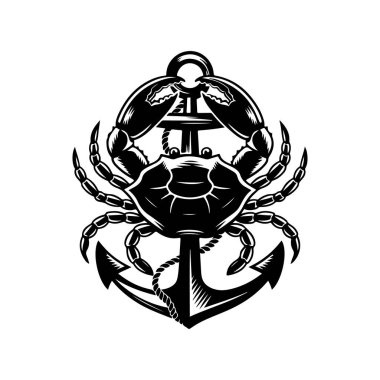 Yengecin klasik oyma çizimi. Yengeçli deniz ürünleri amblemi. Vektör yengeç illüstrasyonu