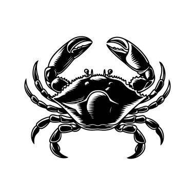 Yengecin klasik oyma çizimi. Yengeçli deniz ürünleri amblemi. Vektör yengeç illüstrasyonu