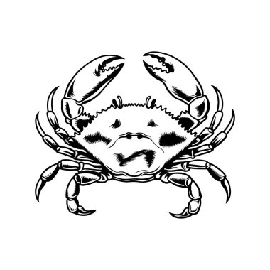 Yengecin klasik oyma çizimi. Yengeçli deniz ürünleri amblemi. Vektör yengeç illüstrasyonu