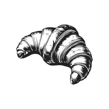 Kruvasan 'ın klasik oyma çizimi. Kruvasanla amblem. Vektör kruvasan çizimi