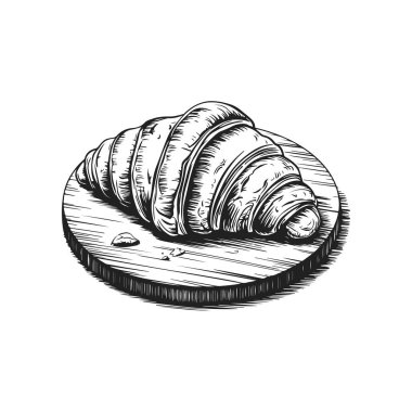 Kruvasan 'ın klasik oyma çizimi. Kruvasanla amblem. Vektör kruvasan çizimi