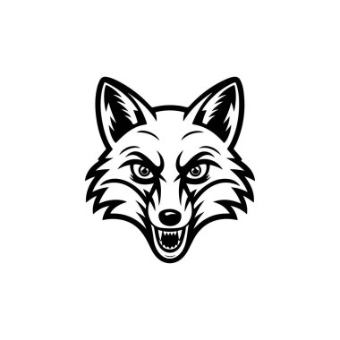 Tilki kafası tasviri. Logo, etiket ve imza için tasarım ögesi. Vektör illüstrasyonu