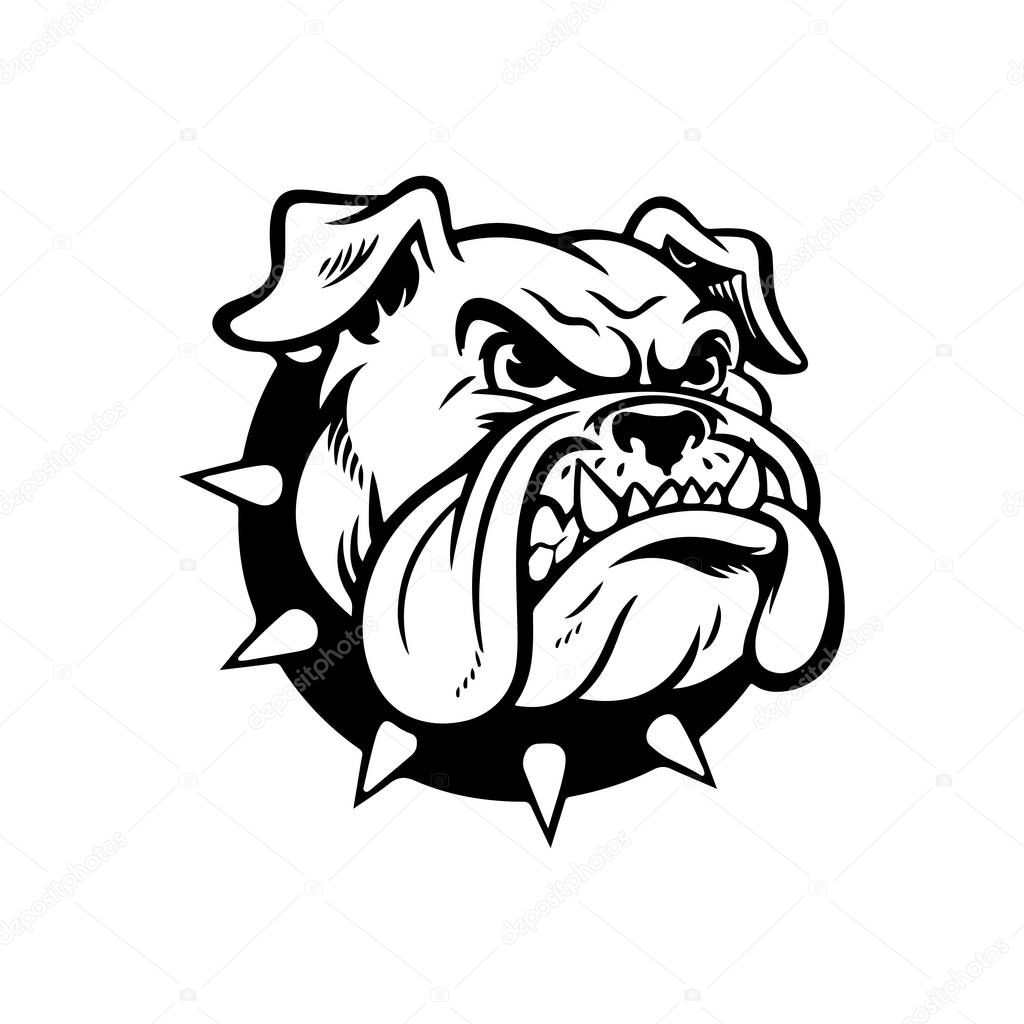 Illustration of bulldog head. Design element for logo, label, sign. Vector illustration