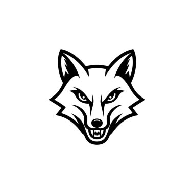 Tilki kafası tasviri. Logo, etiket ve imza için tasarım ögesi. Vektör illüstrasyonu
