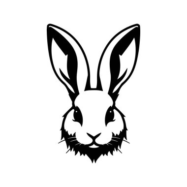 Tavşan kafası tasviri. Logo, etiket ve imza için tasarım ögesi. Vektör illüstrasyonu