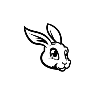 Tavşan kafası tasviri. Logo, etiket ve imza için tasarım ögesi. Vektör illüstrasyonu