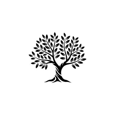 Zeytin ağacı silueti simgesi. Logo, etiket ve imza için tasarım ögesi. Vektör illüstrasyonu