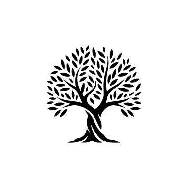 Zeytin ağacı silueti simgesi. Logo, etiket ve imza için tasarım ögesi. Vektör illüstrasyonu