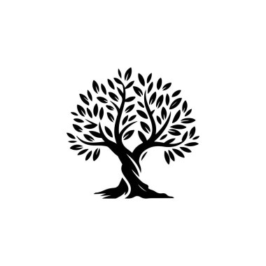 Zeytin ağacı silueti simgesi. Logo, etiket ve imza için tasarım ögesi. Vektör illüstrasyonu
