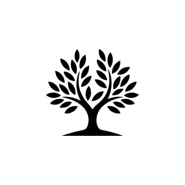 Zeytin ağacı silueti simgesi. Logo, etiket ve imza için tasarım ögesi. Vektör illüstrasyonu