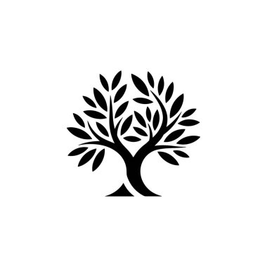 Zeytin ağacı silueti simgesi. Logo, etiket ve imza için tasarım ögesi. Vektör illüstrasyonu
