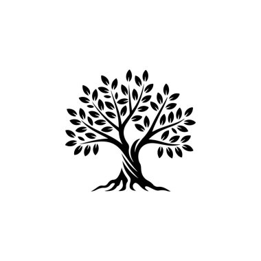 Zeytin ağacı silueti simgesi. Logo, etiket ve imza için tasarım ögesi. Vektör illüstrasyonu