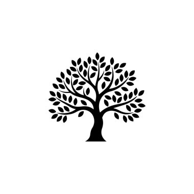 Zeytin ağacı silueti simgesi. Logo, etiket ve imza için tasarım ögesi. Vektör illüstrasyonu