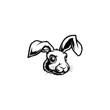 Tavşan kafası tasviri. Logo, etiket ve imza için tasarım ögesi. Vektör illüstrasyonu