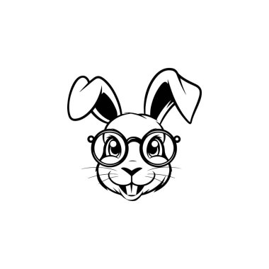 Tavşan kafası tasviri. Logo, etiket ve imza için tasarım ögesi. Vektör illüstrasyonu