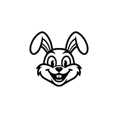 Tavşan kafası işareti. Komik Paskalya Tavşanı amblemi. Modern tarz tavşan işareti. Vektör illüstrasyonu