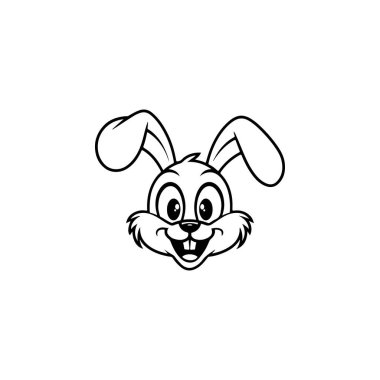 Tavşan kafası işareti. Komik Paskalya Tavşanı amblemi. Modern tarz tavşan işareti. Vektör illüstrasyonu