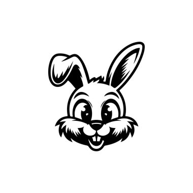 Tavşan kafası işareti. Komik Paskalya Tavşanı amblemi. Modern tarz tavşan işareti. Vektör illüstrasyonu