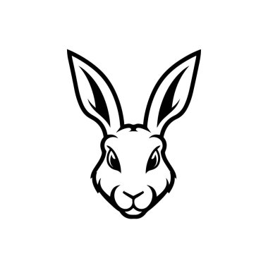 Tavşan kafası işareti. Komik Paskalya Tavşanı amblemi. Modern tarz tavşan işareti. Vektör illüstrasyonu