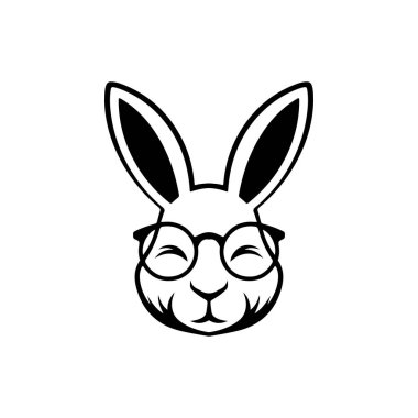 Tavşan kafası tasviri. Logo, etiket ve imza için tasarım ögesi. Vektör illüstrasyonu