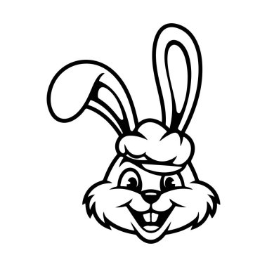 Tavşan kafası tasviri. Logo, etiket ve imza için tasarım ögesi. Vektör illüstrasyonu