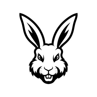 Tavşan kafası tasviri. Logo, etiket ve imza için tasarım ögesi. Vektör illüstrasyonu